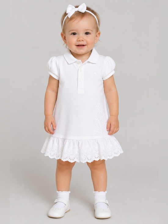 Ralph Lauren Other - Ralph Lauren Baby Girls White Polo Dress | Eyelet Ruffle Hem | 18M | EUC